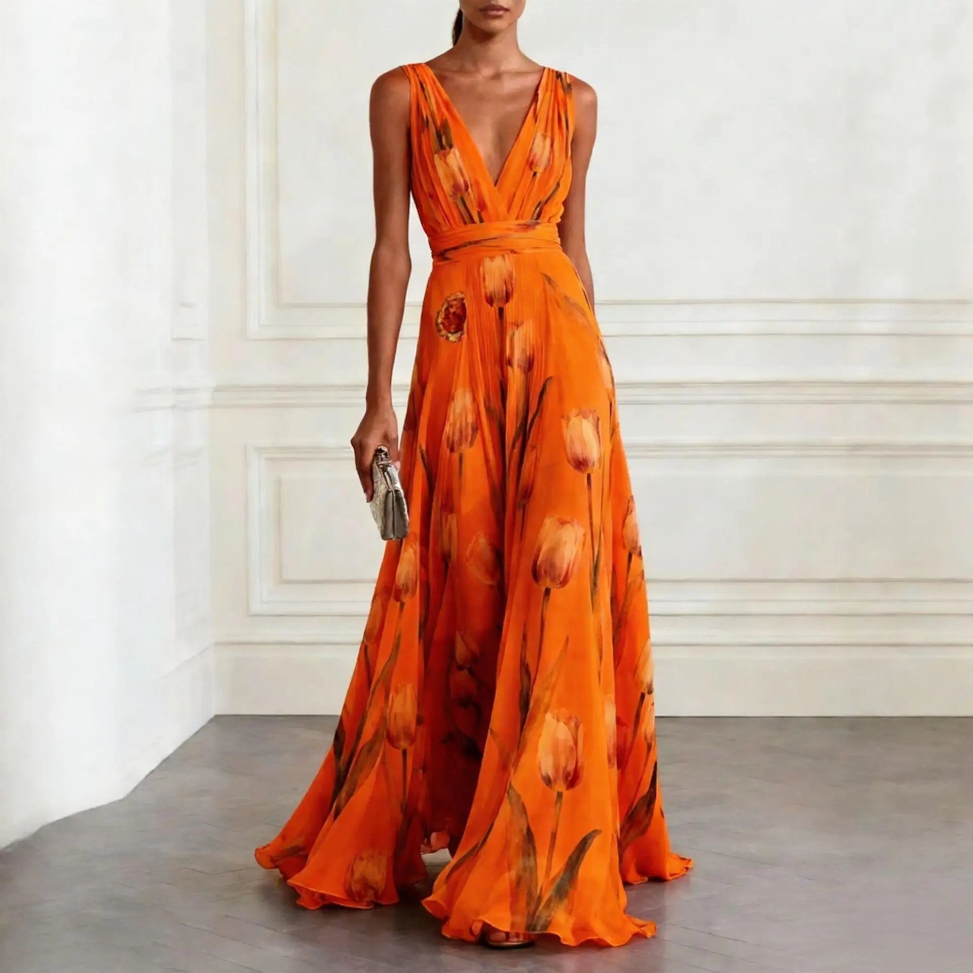 Harper | Maxi Wrap Dress Deep V-Neck Chiffon Sleeveless Floor Length