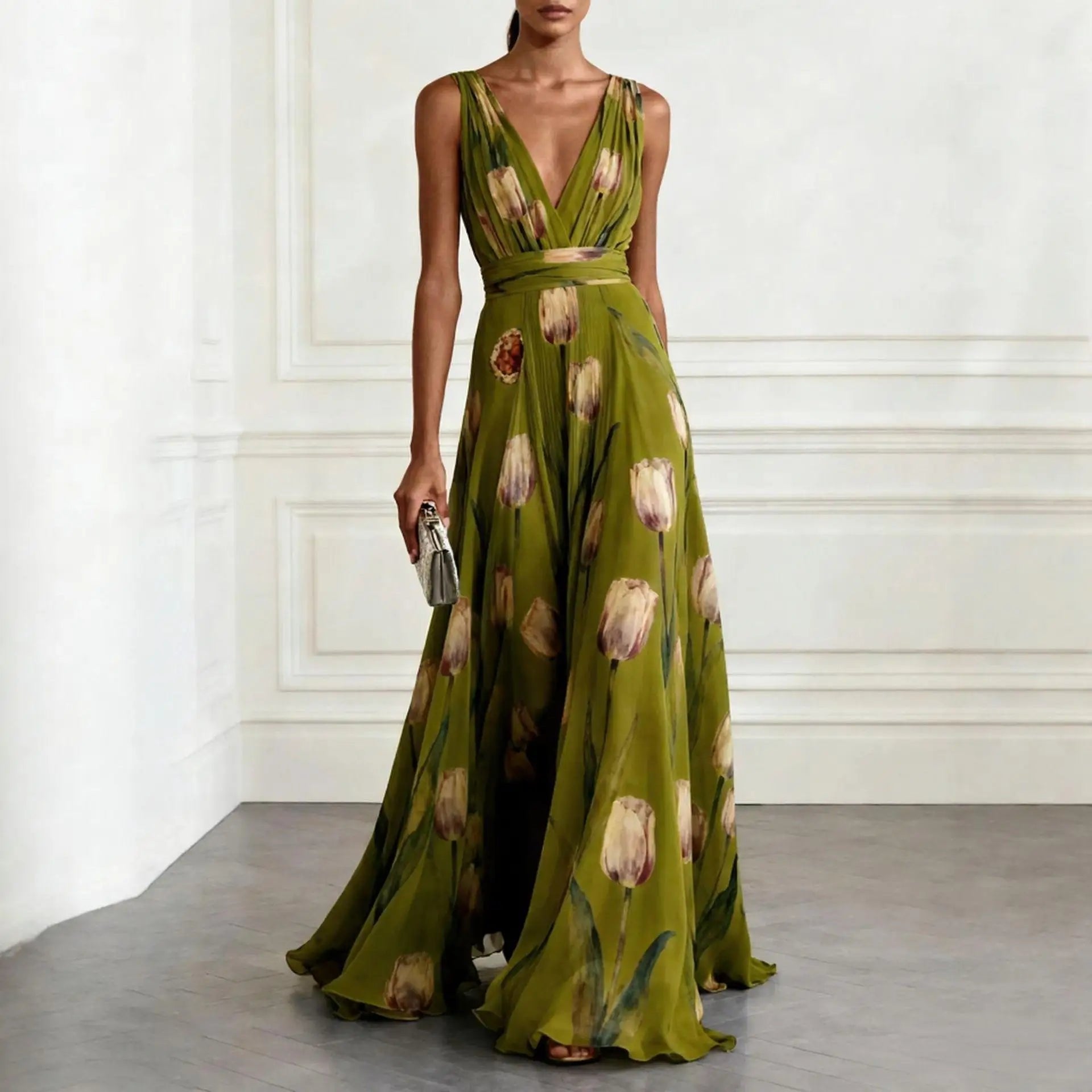 Harper | Maxi Wrap Dress Deep V-Neck Chiffon Sleeveless Floor Length