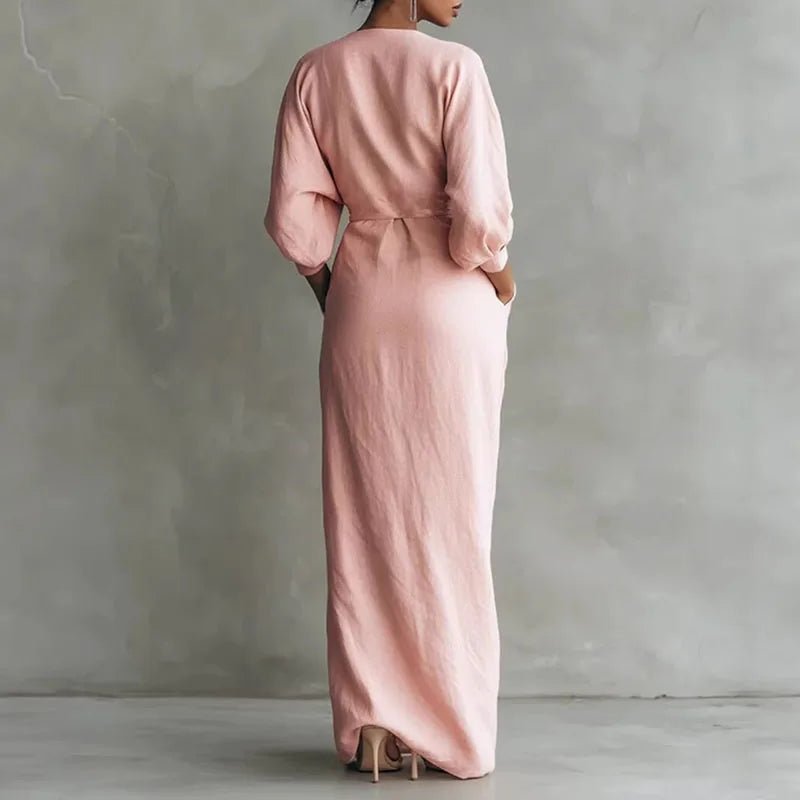 Isabella | Maxi Wrap Dress Deep V-Neck Long Sleeve Bodycon