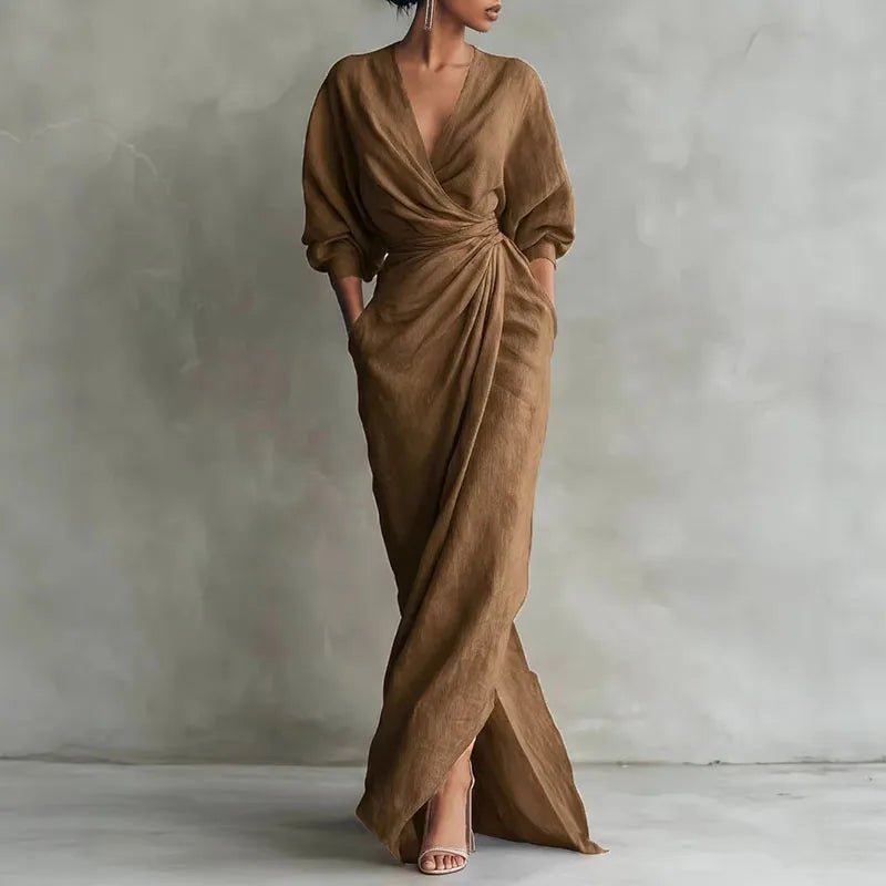 Isabella | Maxi Wrap Dress Deep V-Neck Long Sleeve Bodycon