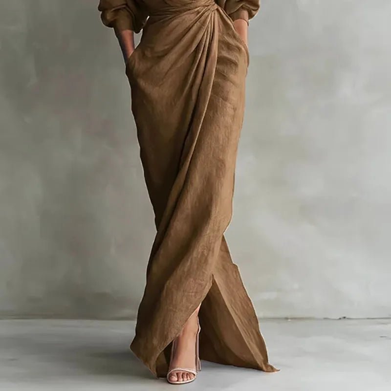 Isabella | Maxi Wrap Dress Deep V-Neck Long Sleeve Bodycon