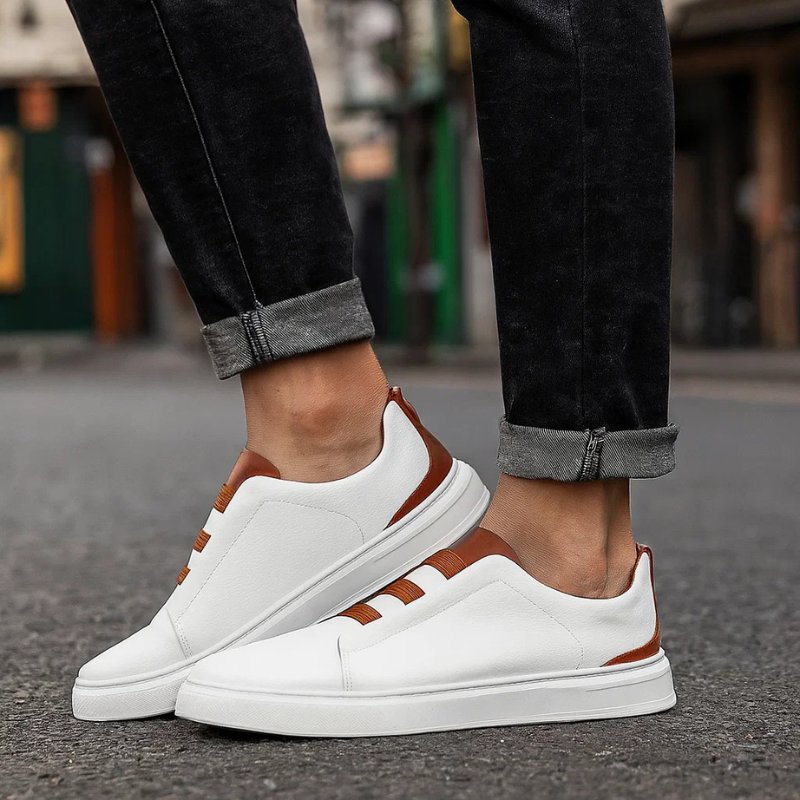 Oliver | Men's Leather Slip-On Sneakers Elastic Strap Casual