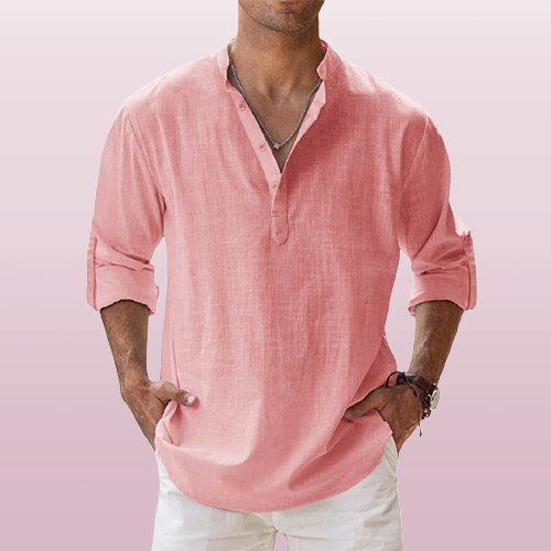 Caleb | Men's Linen Long Sleeve Grandad Collar Shirt