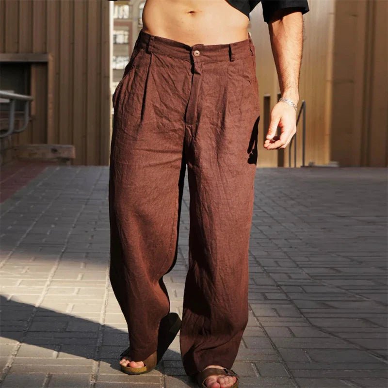 Caleb | Men's Linen Wide-Leg Pants Pleated Relaxed Fit Summer