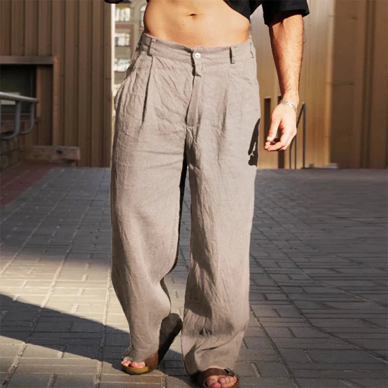Caleb | Men's Linen Wide-Leg Pants Pleated Relaxed Fit Summer