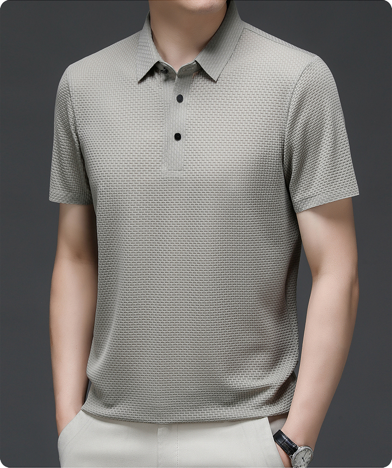 Benjamin | Men's Textured Short Sleeve Button Polo Shirt