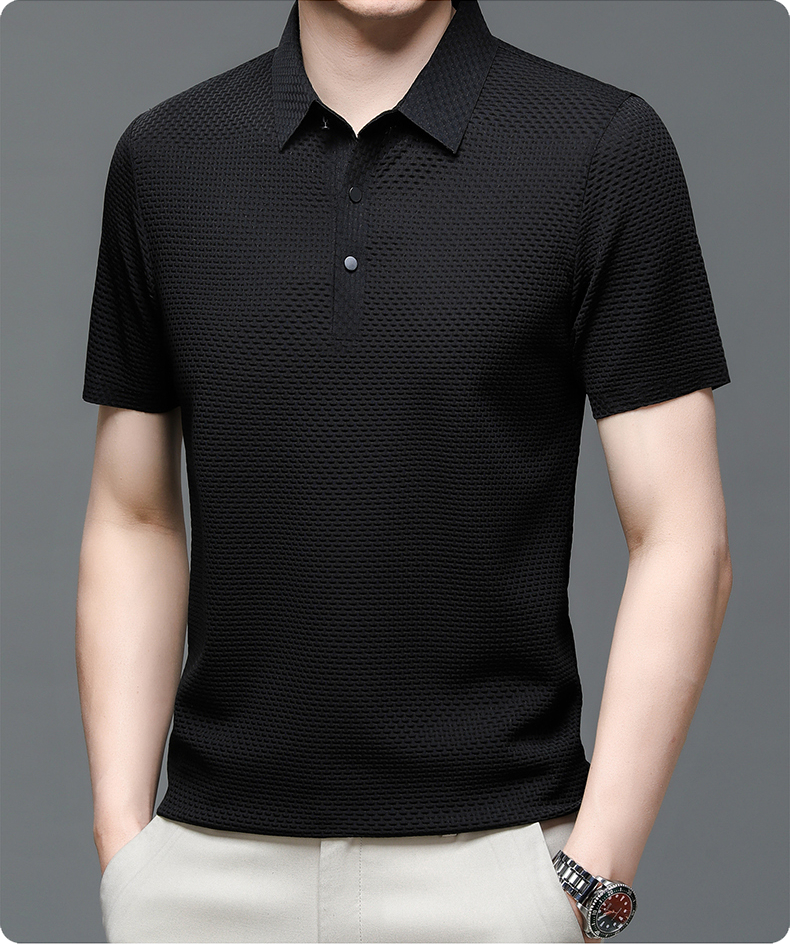 Benjamin | Men's Textured Short Sleeve Button Polo Shirt