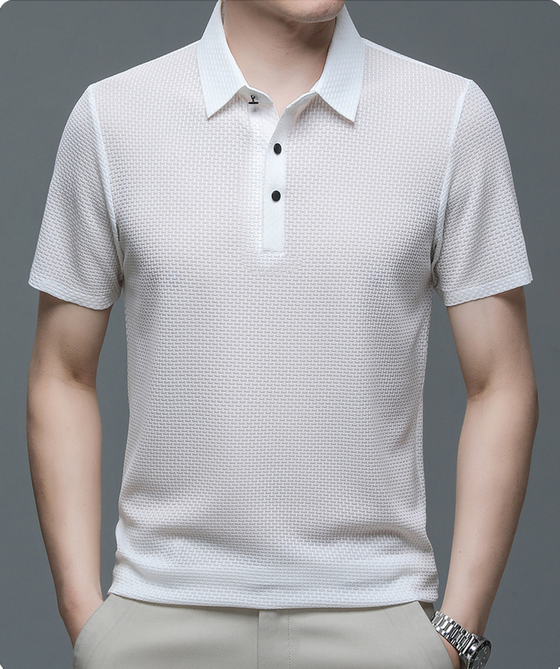 Benjamin | Men's Textured Short Sleeve Button Polo Shirt
