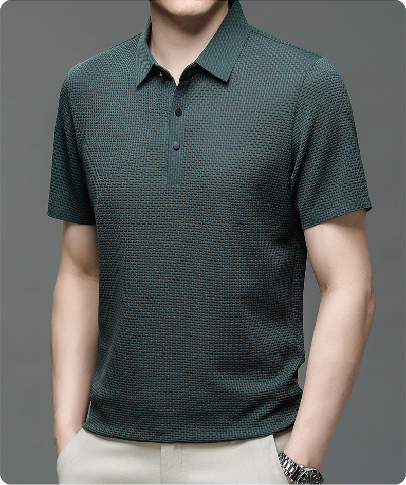 Benjamin | Men's Textured Short Sleeve Button Polo Shirt