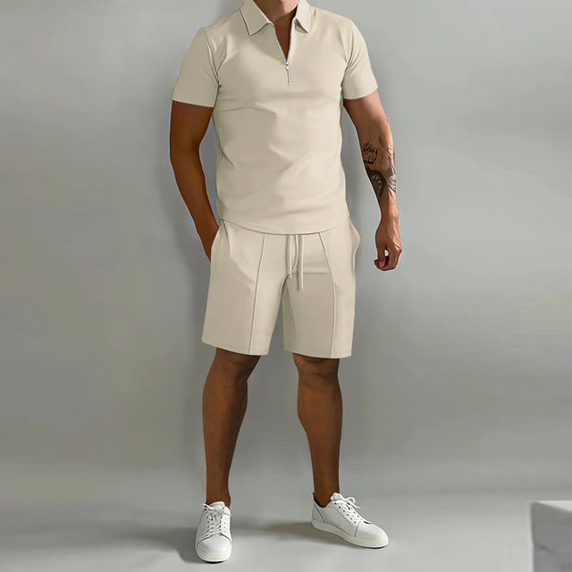 Lucas | Men's Zip Polo Shirt Shorts Casual Set