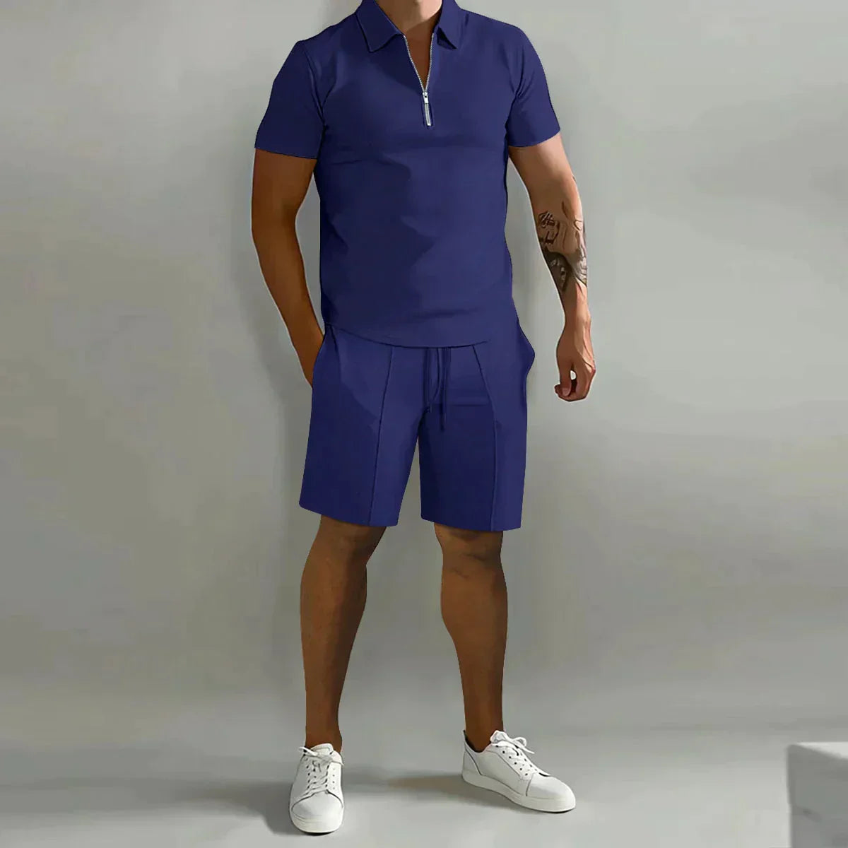 Lucas | Men's Zip Polo Shirt Shorts Casual Set