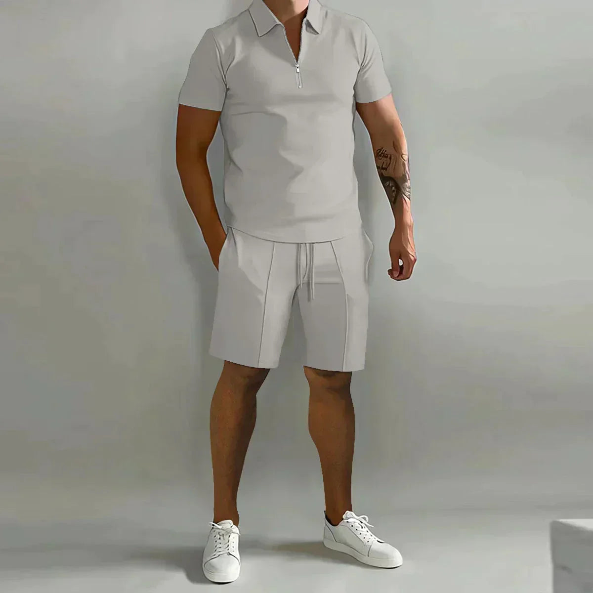 Lucas | Men's Zip Polo Shirt Shorts Casual Set