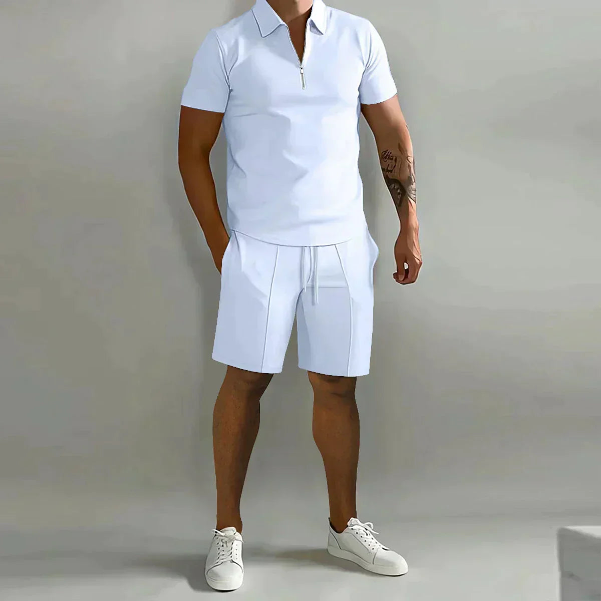 Lucas | Men's Zip Polo Shirt Shorts Casual Set