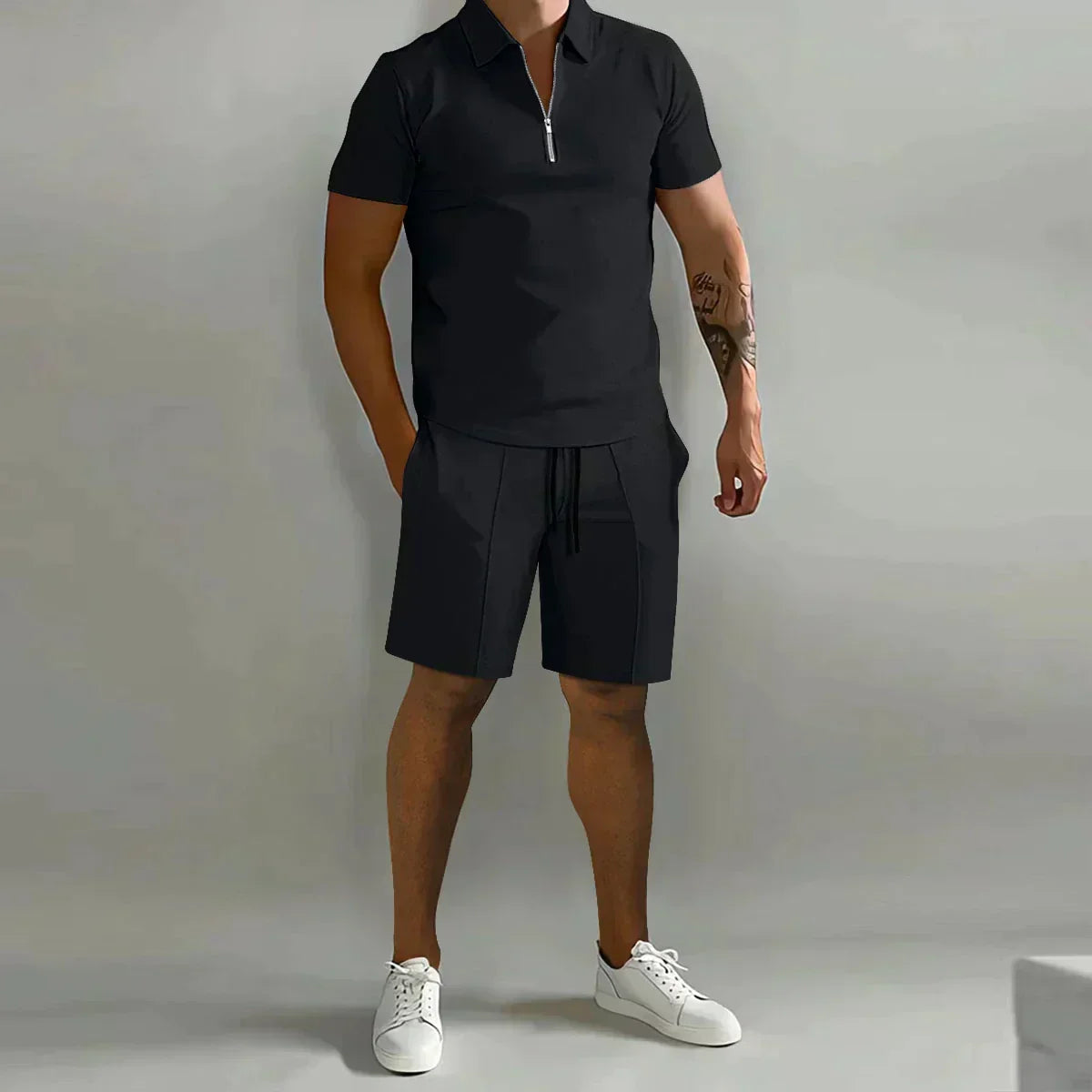 Lucas | Men's Zip Polo Shirt Shorts Casual Set