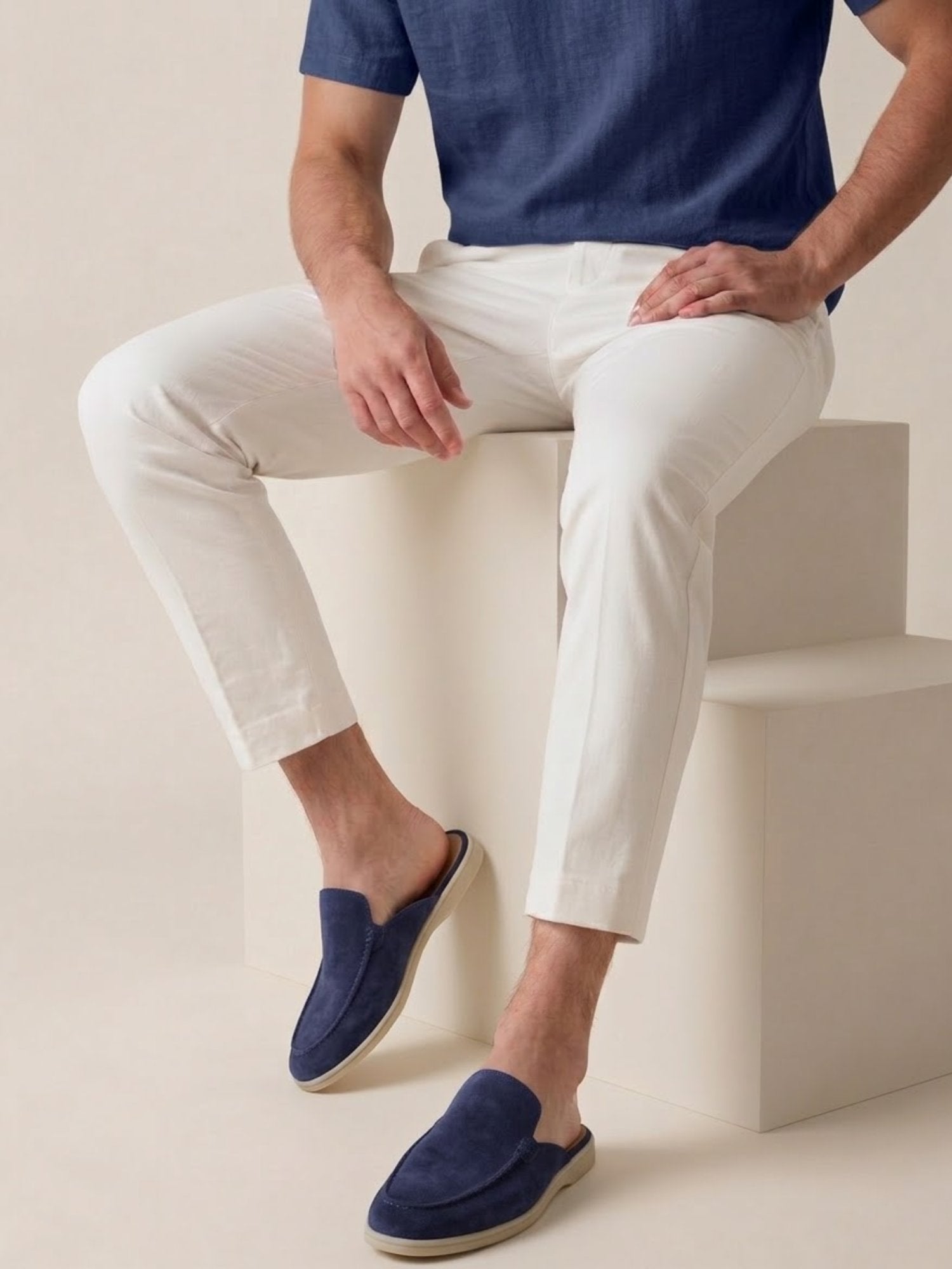 Elijah | Men's Slip-On Mules Open Heel Stitched Detail Casual