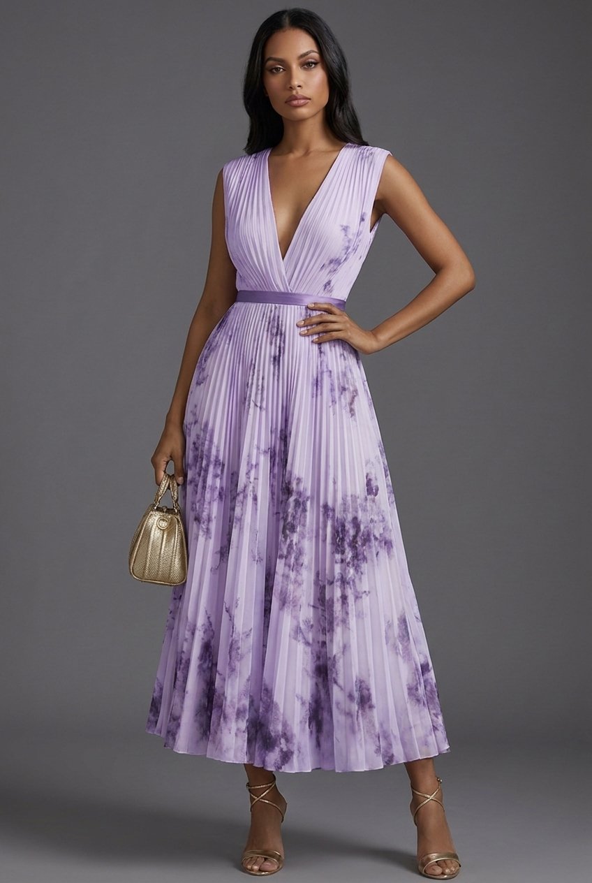 Luna | Mother of the Bride Dress Pleated Floral V-Neck Midi
