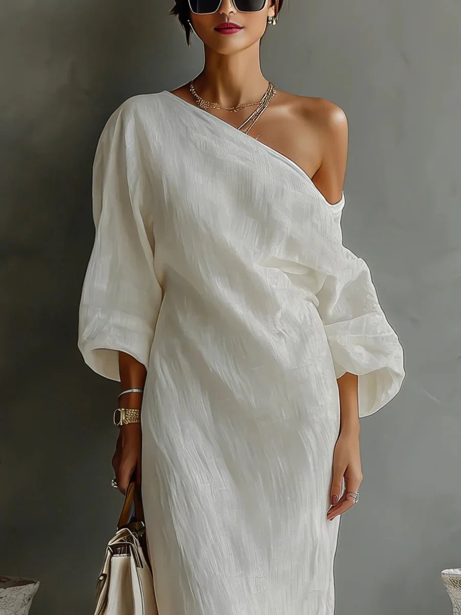Evelyn | One Shoulder Linen Maxi Dress Asymmetrical Relaxed Fit