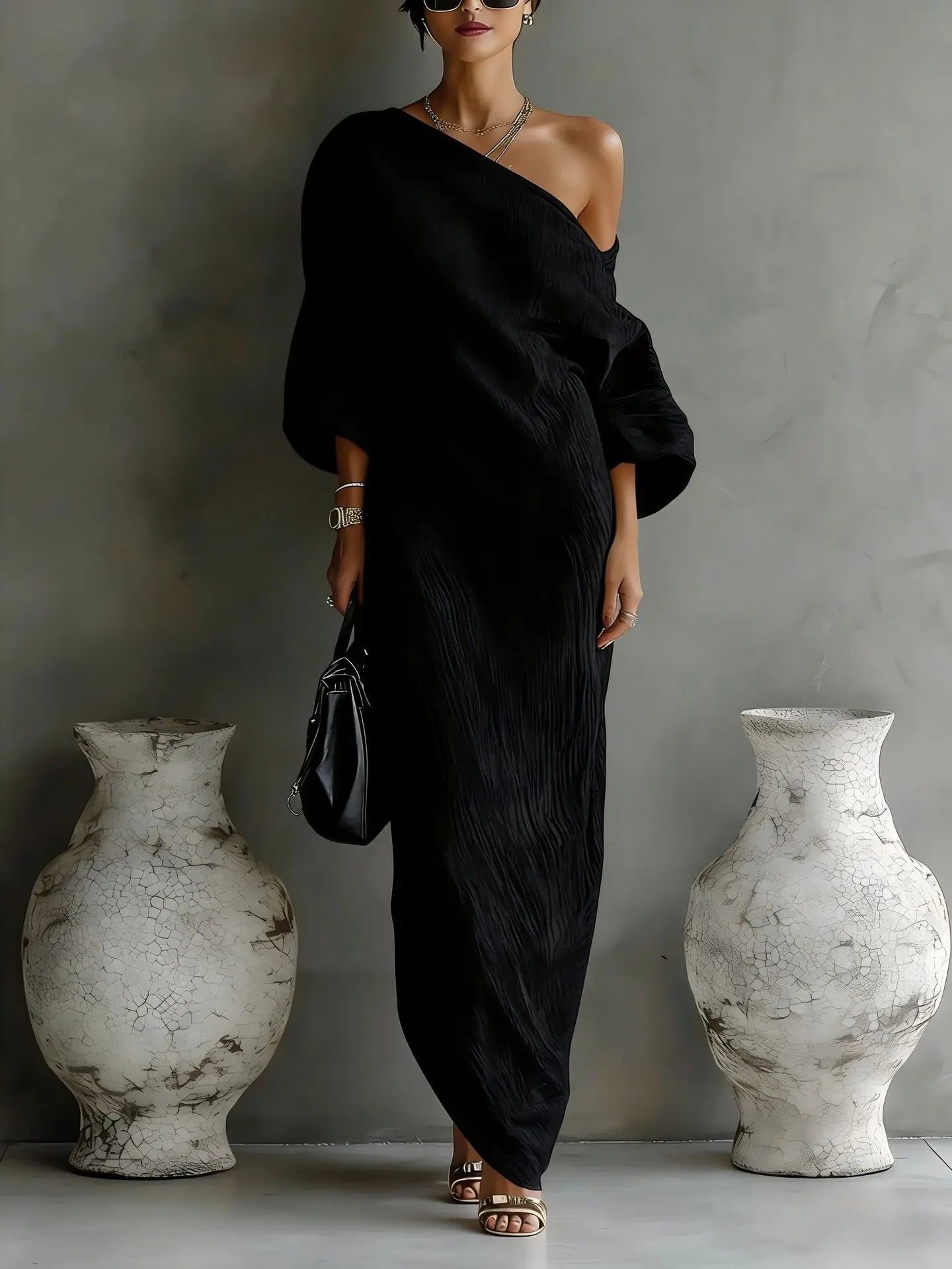 Evelyn | One Shoulder Linen Maxi Dress Asymmetrical Relaxed Fit