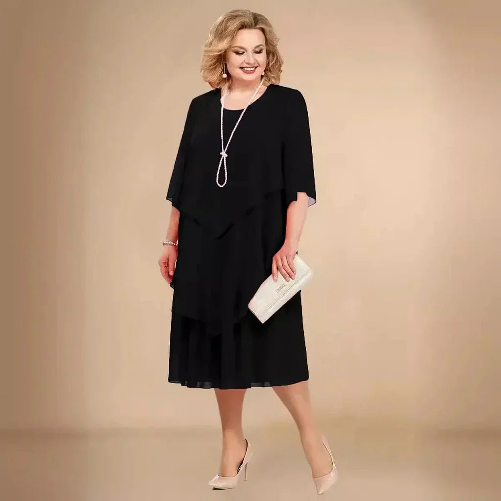 Eleanor | Plus Size Chiffon Dress Layered Asymmetrical Knee Length
