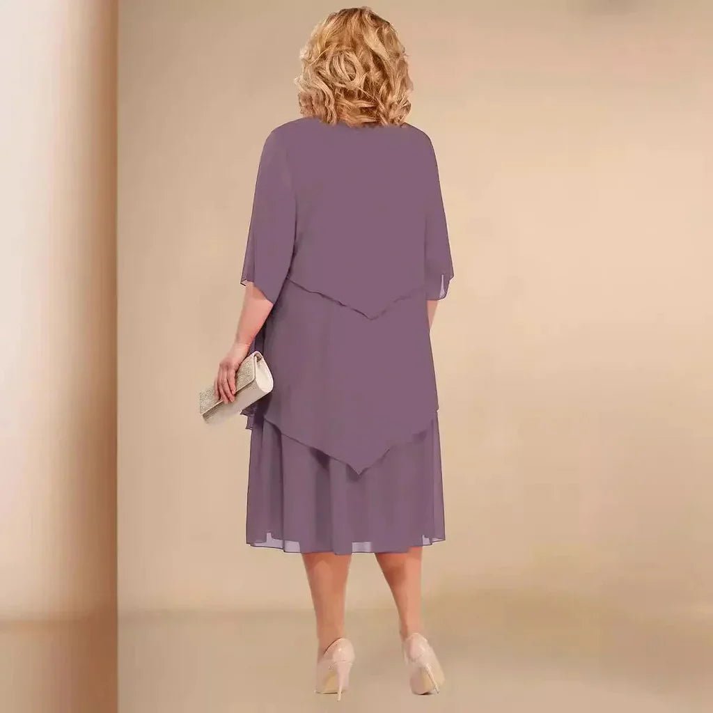 Eleanor | Plus Size Chiffon Dress Layered Asymmetrical Knee Length