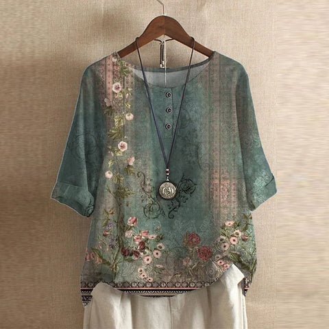 Amelia | Plus Size Floral Blouse Short Sleeve Relaxed Fit Vintage