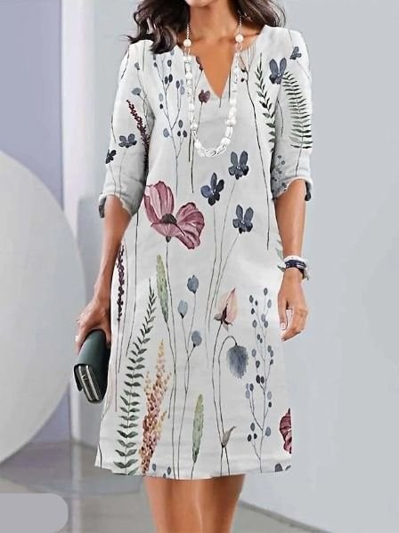 Camila | Plus Size Floral Midi Dress Round Neck Short Sleeve A-Line