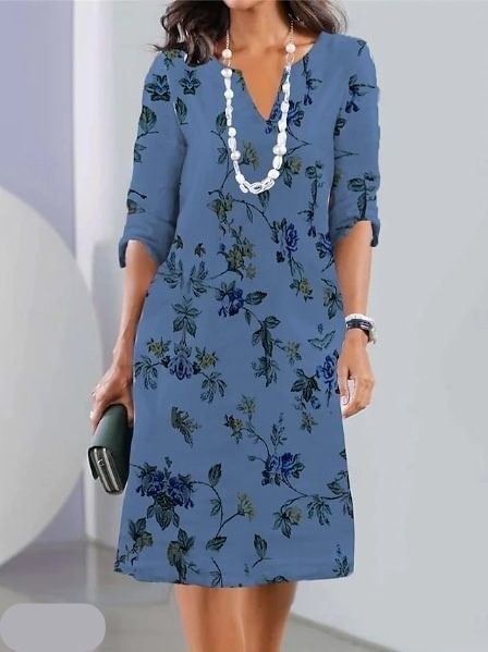 Camila | Plus Size Floral Midi Dress Round Neck Short Sleeve A-Line