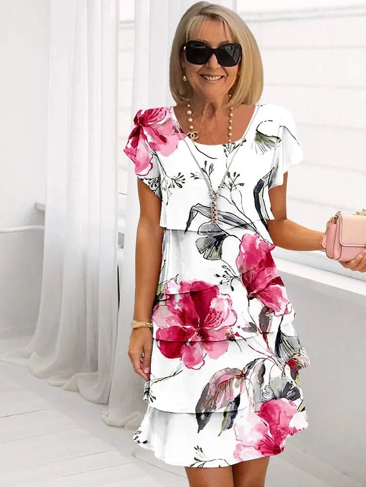 Mia | Plus Size Floral Ruffled Dress Short Sleeve Pleated
