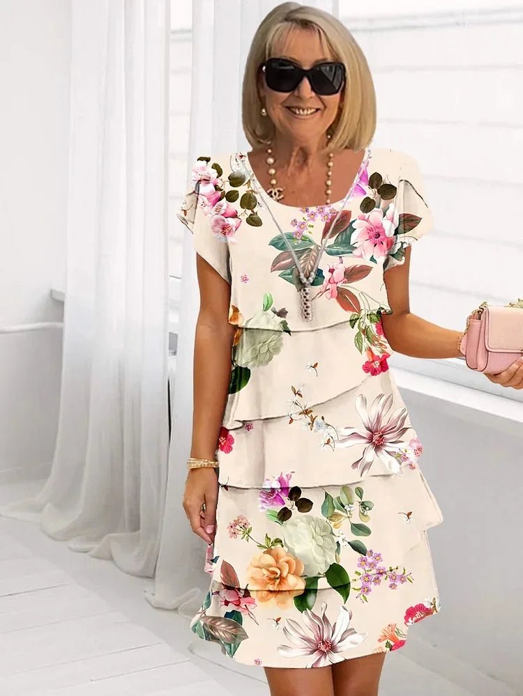 Mia | Plus Size Floral Ruffled Dress Short Sleeve Pleated