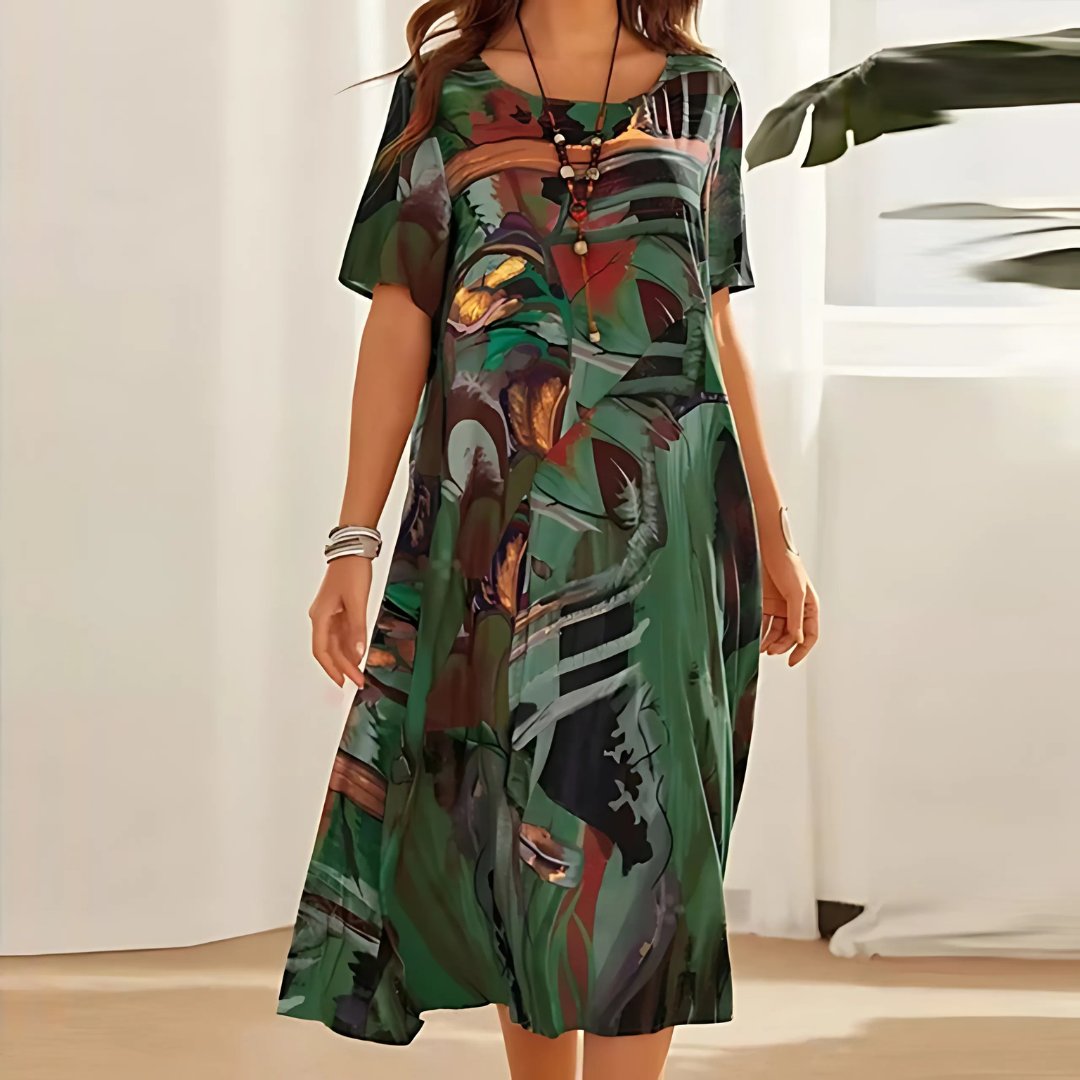 Luna | Plus Size Maxi Dress Short Sleeve Abstract Print Casual