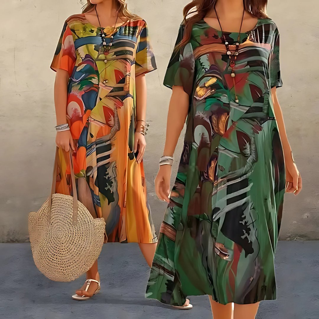 Luna | Plus Size Maxi Dress Short Sleeve Abstract Print Casual