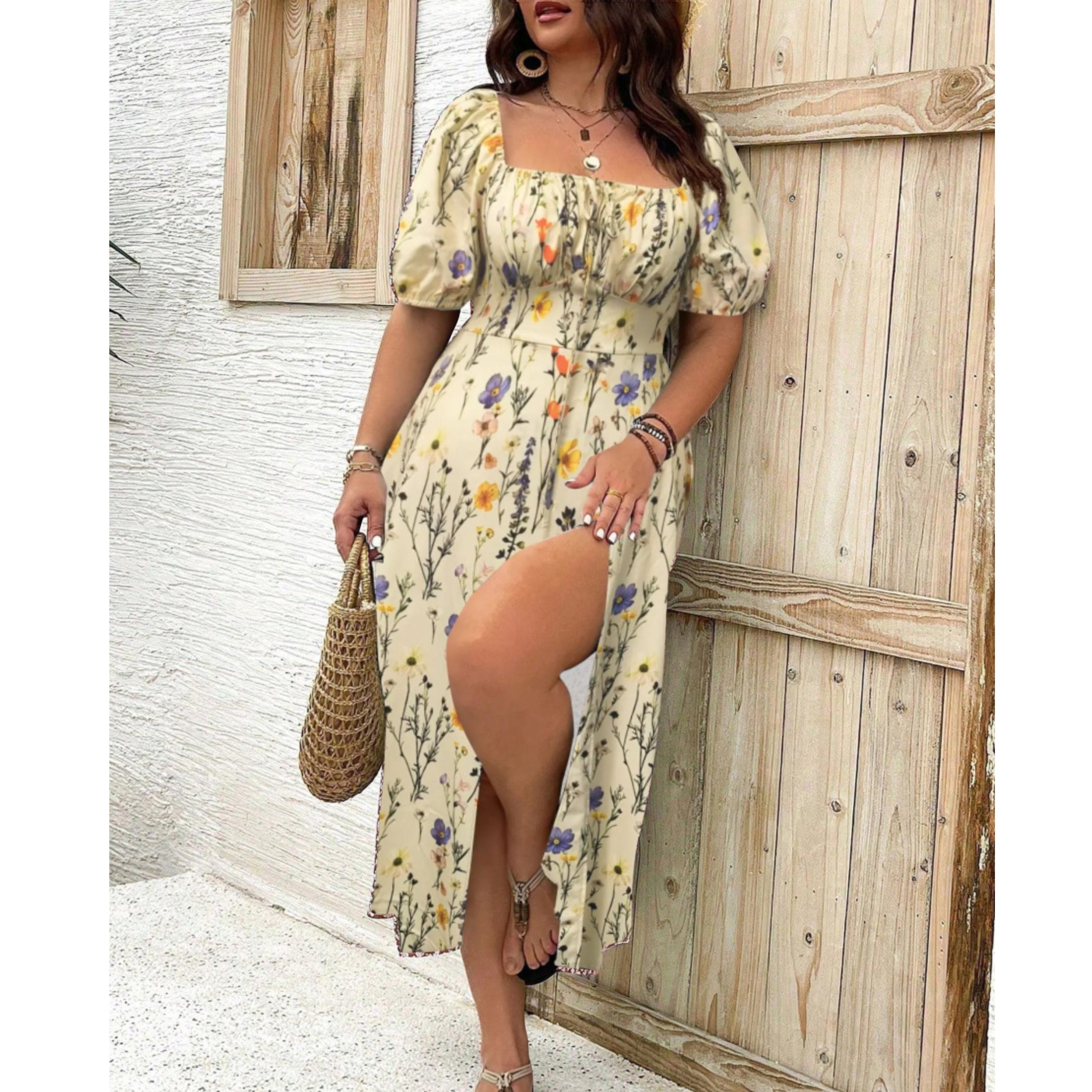 Mia | Plus Size Puff Sleeve Maxi Dress Elegant Flowing Formal