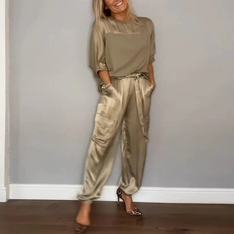 Charlotte | Plus Size Two Piece Set Cargo Pants Drawstring Utility