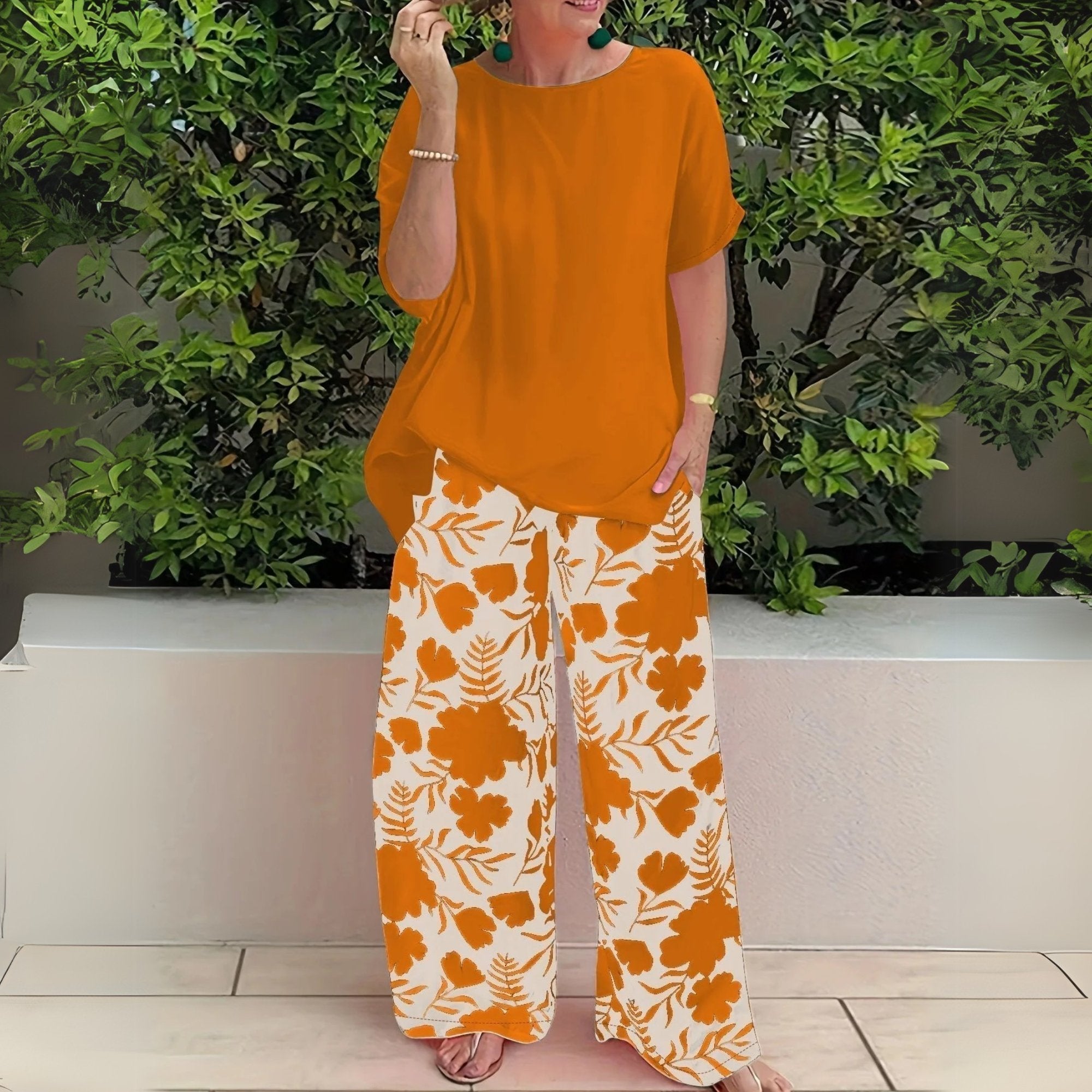 Madison | Plus Size Two-Piece Set Floral Wide-Leg Pants Relaxed Top