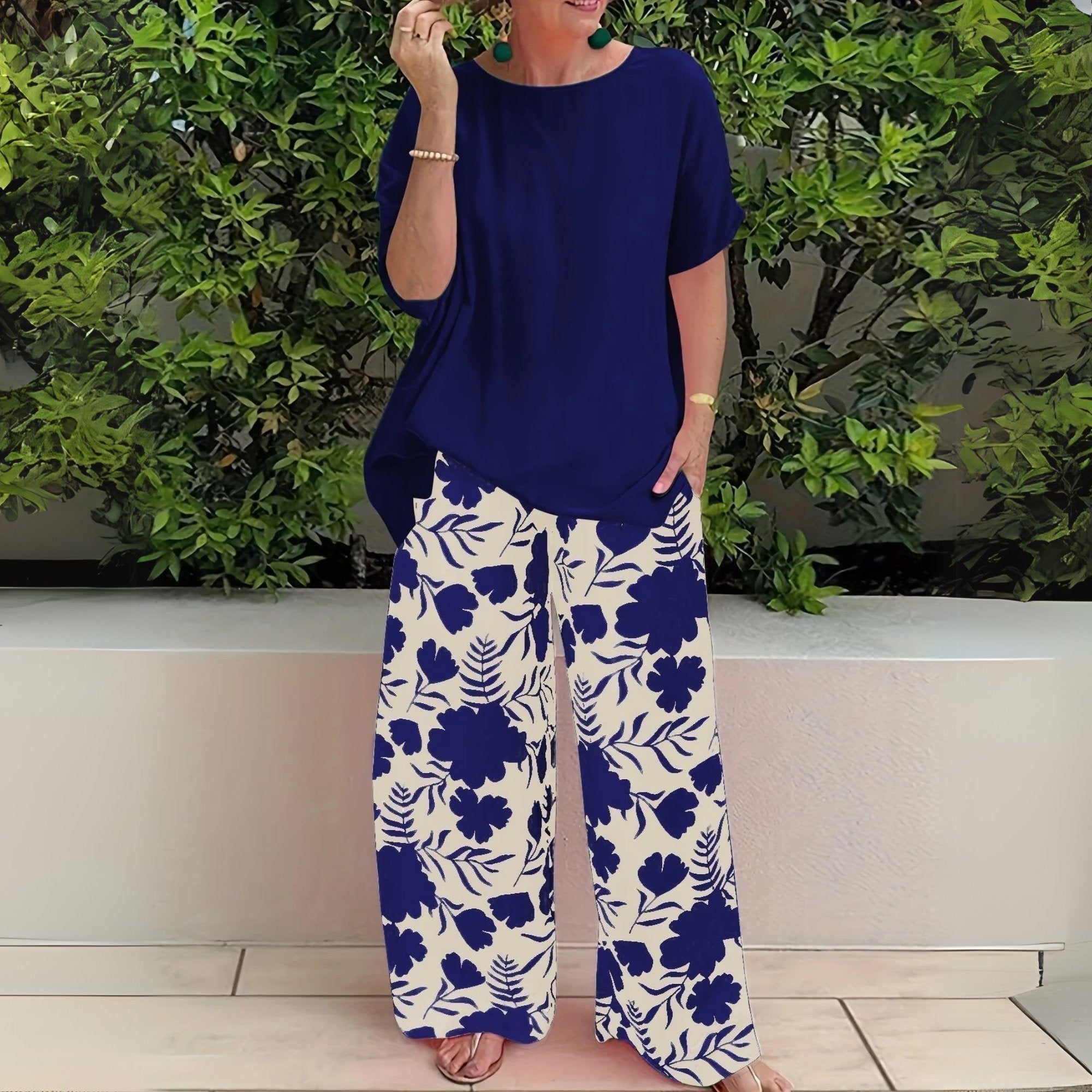 Madison | Plus Size Two-Piece Set Floral Wide-Leg Pants Relaxed Top