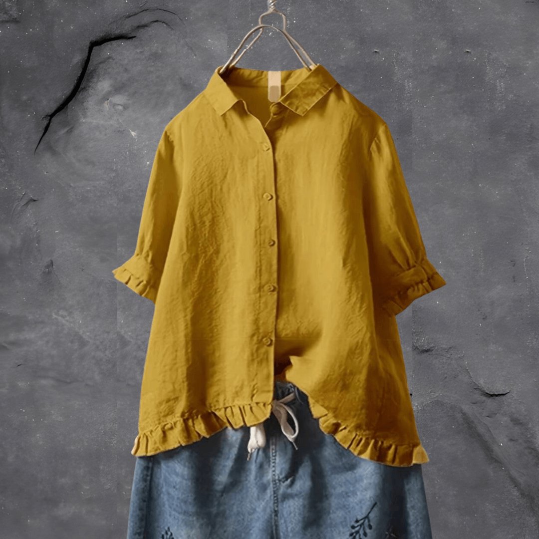 Madison | Plus Size Women's Blouse Button Front Collared Ruffle Hem