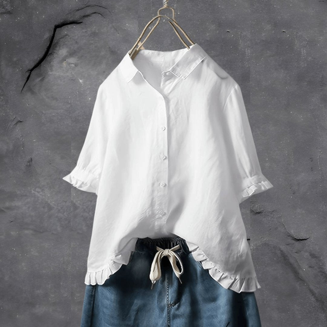 Madison | Plus Size Women's Blouse Button Front Collared Ruffle Hem