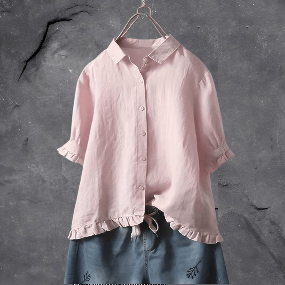 Madison | Plus Size Women's Blouse Button Front Collared Ruffle Hem