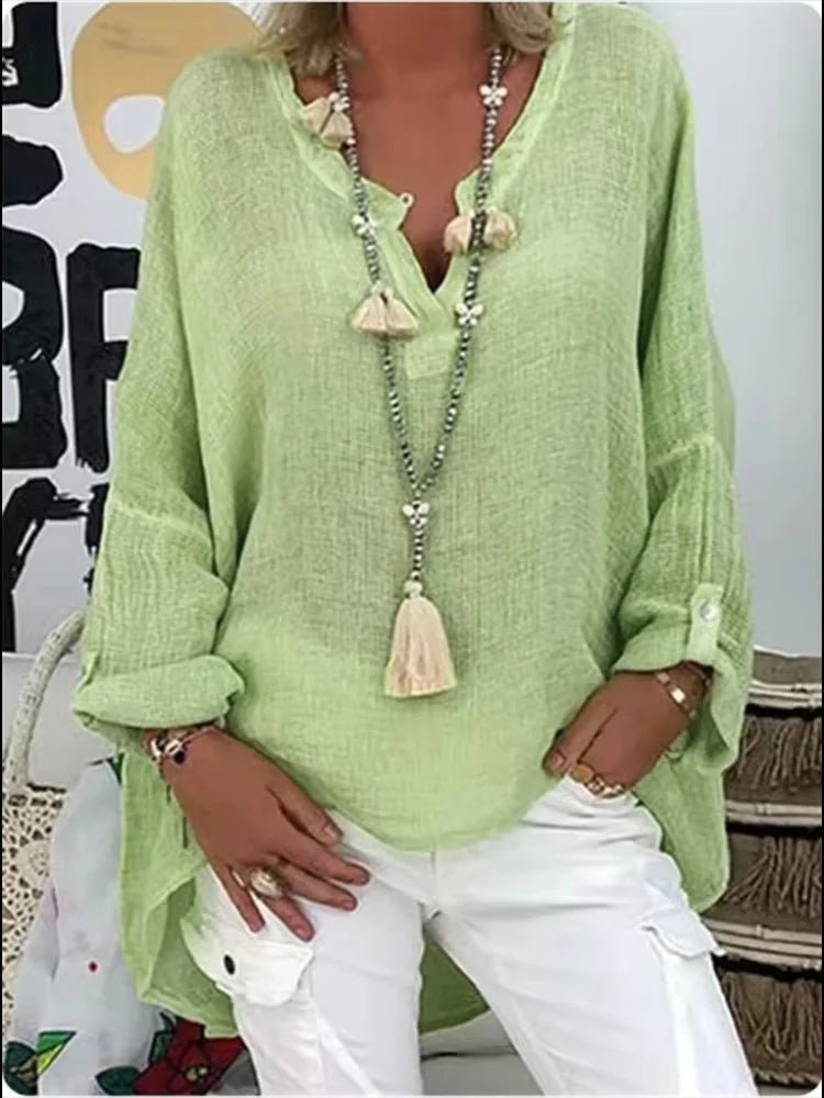 Olivia | Plus Size Women's V-Neck Blouse Long Sleeve Relaxed Fit