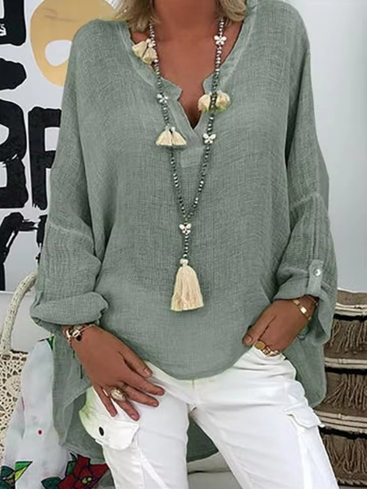 Olivia | Plus Size Women's V-Neck Blouse Long Sleeve Relaxed Fit