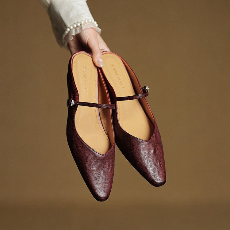 Layla | Pointed Toe Mules Genuine Leather Mary Jane Strap