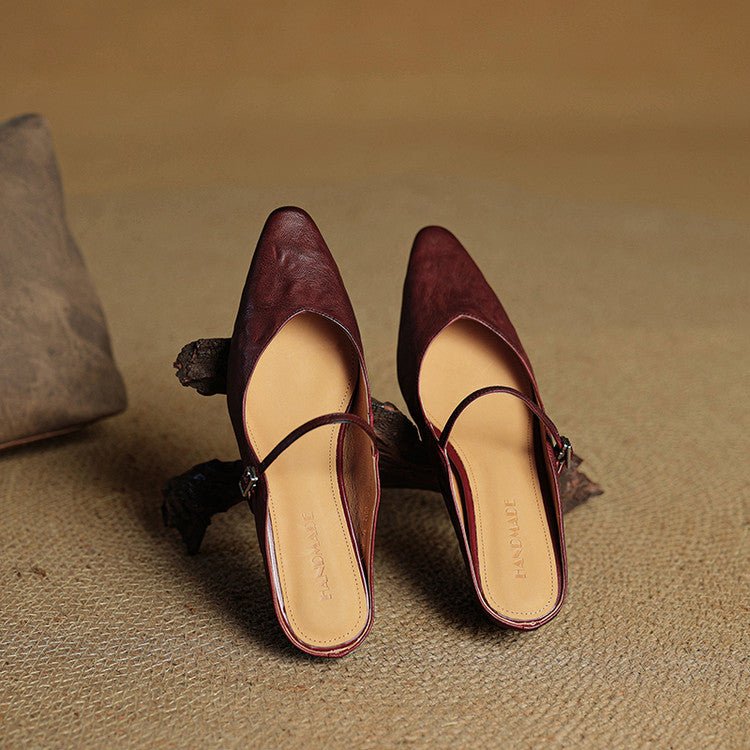 Layla | Pointed Toe Mules Genuine Leather Mary Jane Strap