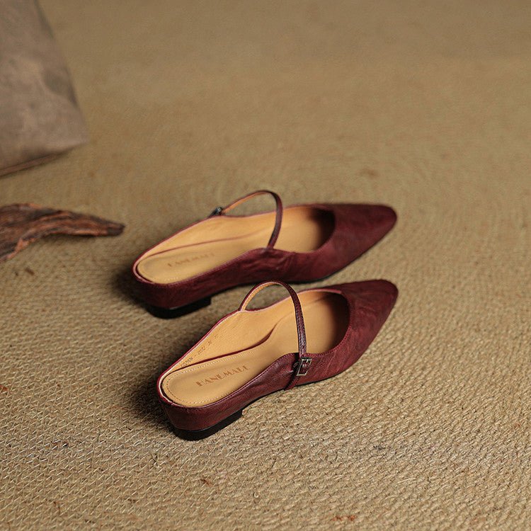 Layla | Pointed Toe Mules Genuine Leather Mary Jane Strap