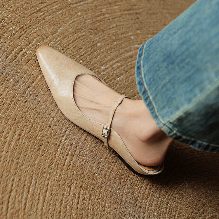 Layla | Pointed Toe Mules Genuine Leather Mary Jane Strap