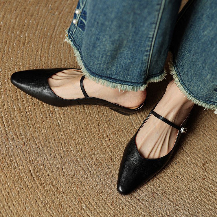 Layla | Pointed Toe Mules Genuine Leather Mary Jane Strap