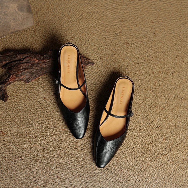 Layla | Pointed Toe Mules Genuine Leather Mary Jane Strap