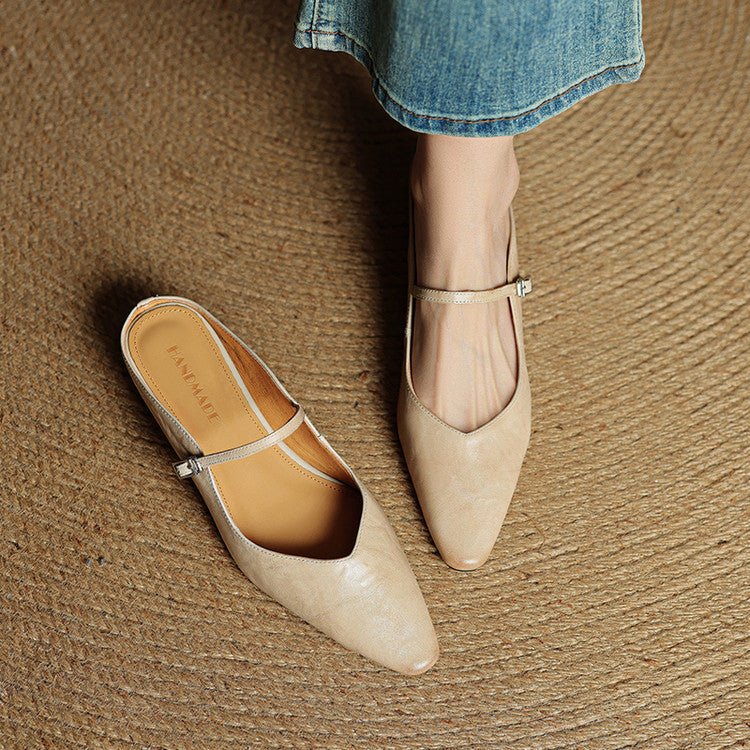 Layla | Pointed Toe Mules Genuine Leather Mary Jane Strap