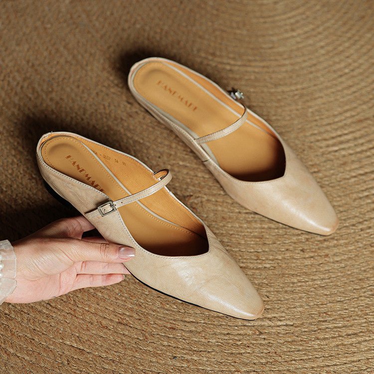 Layla | Pointed Toe Mules Genuine Leather Mary Jane Strap