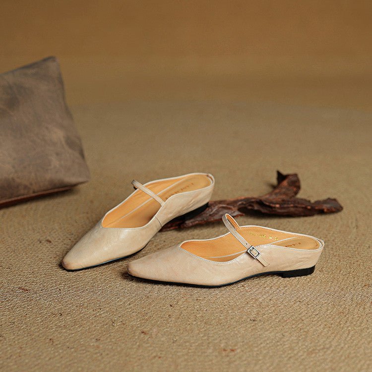 Layla | Pointed Toe Mules Genuine Leather Mary Jane Strap
