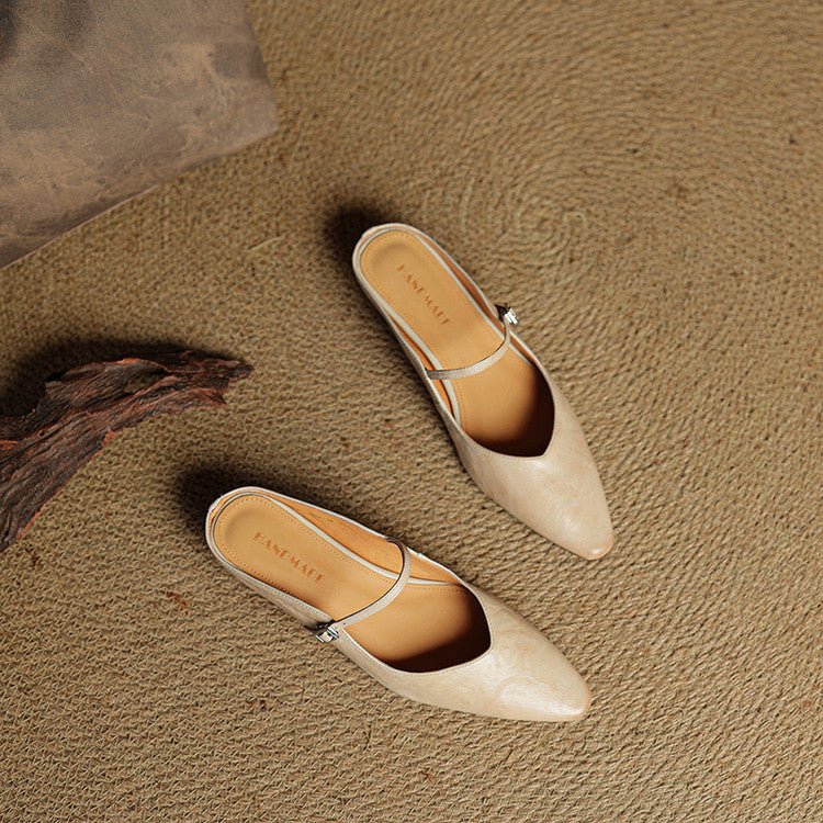 Layla | Pointed Toe Mules Genuine Leather Mary Jane Strap